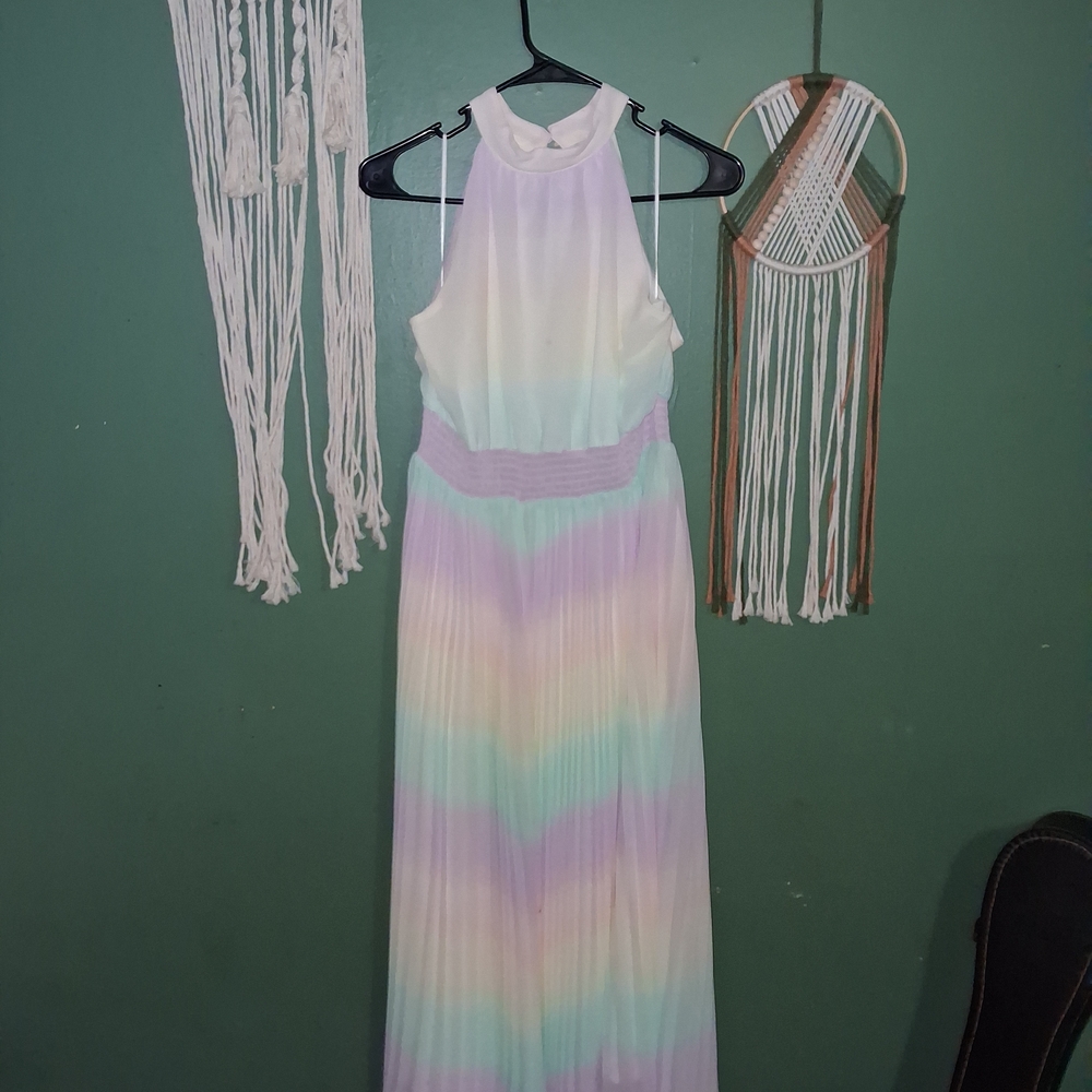 DAVI & DANI Pastel Ombre Halter Dress in Lavender and Mint